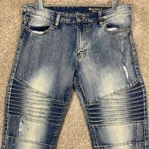 Southpole Skinny Distressed Moto Jeans Men's Size 34x30 Biker Denim Stretch Blue